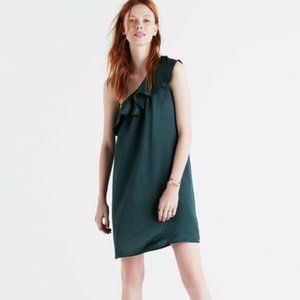 Madewell Dark Green One Shoulder Silk Dress NWT